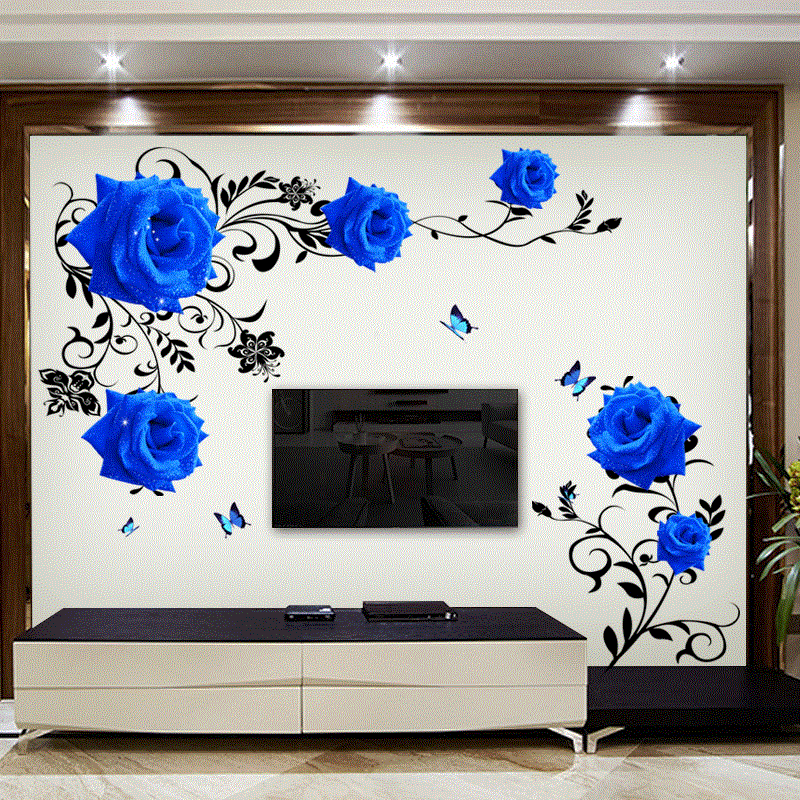 Home Cinema Wall - Duży rozmiar Niebieska róża Kwiaty Naklejki