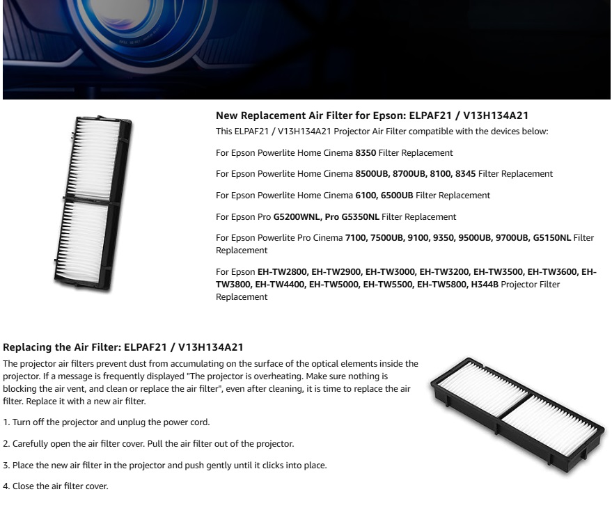 Zamienny filtr powietrza ELPAF – Home Cinema Epson recenzja i cena